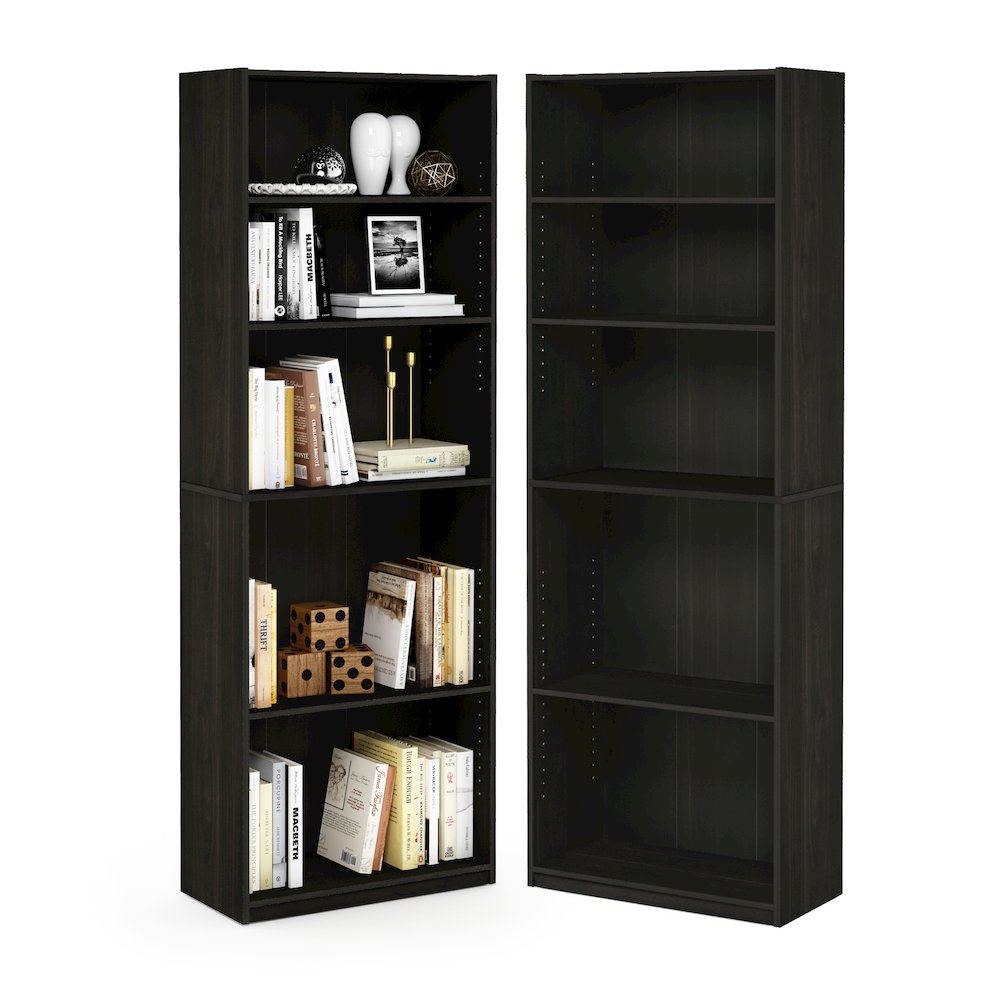 JAYA Book Shelf Set of 2, 5-Tier Bookshelf, with Adjustable Shelf, Espresso. Picture 5