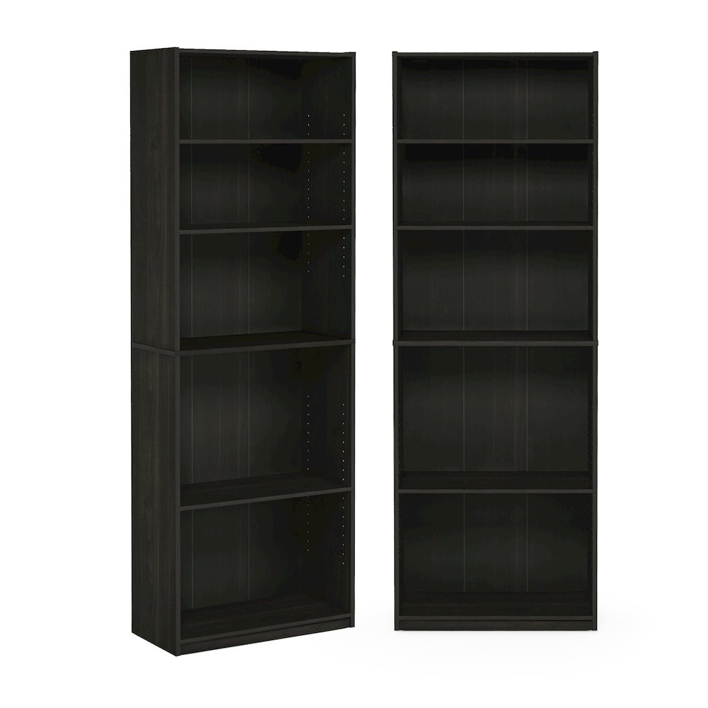 JAYA Book Shelf Set of 2, 5-Tier Bookshelf, with Adjustable Shelf, Espresso. Picture 1