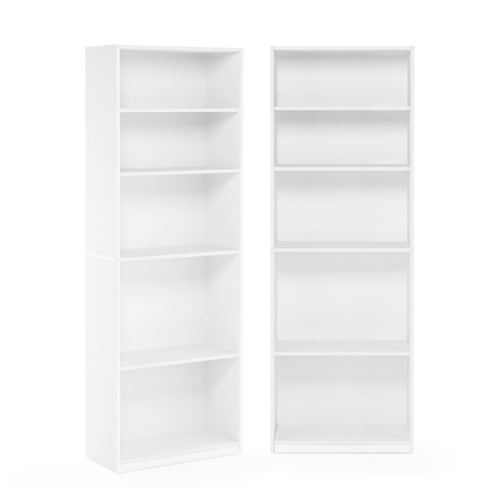 JAYA Book Shelf Set of 2, 5-Tier Bookshelf, with Adjustable Shelf, White. Picture 1