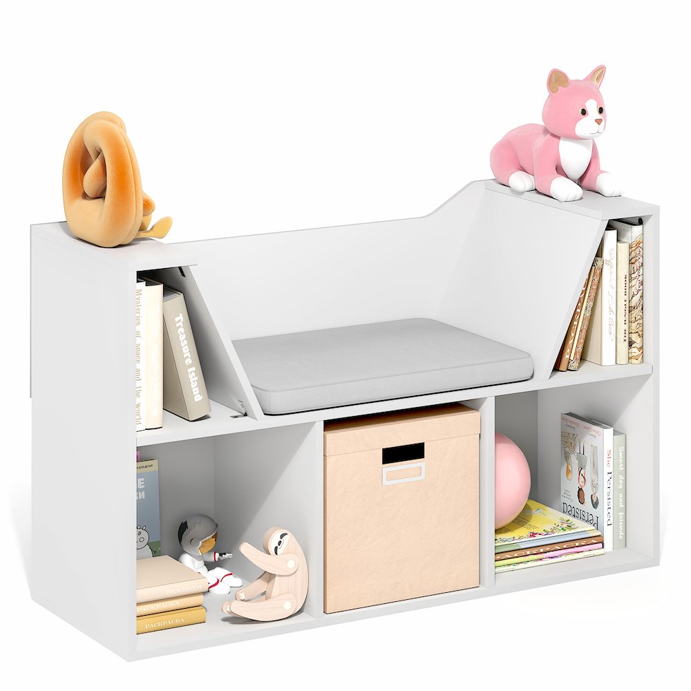 LOVA Kids Book Shelf with Reading Nook, 5-Cube Bookshelf with Seat Cushion. Picture 4