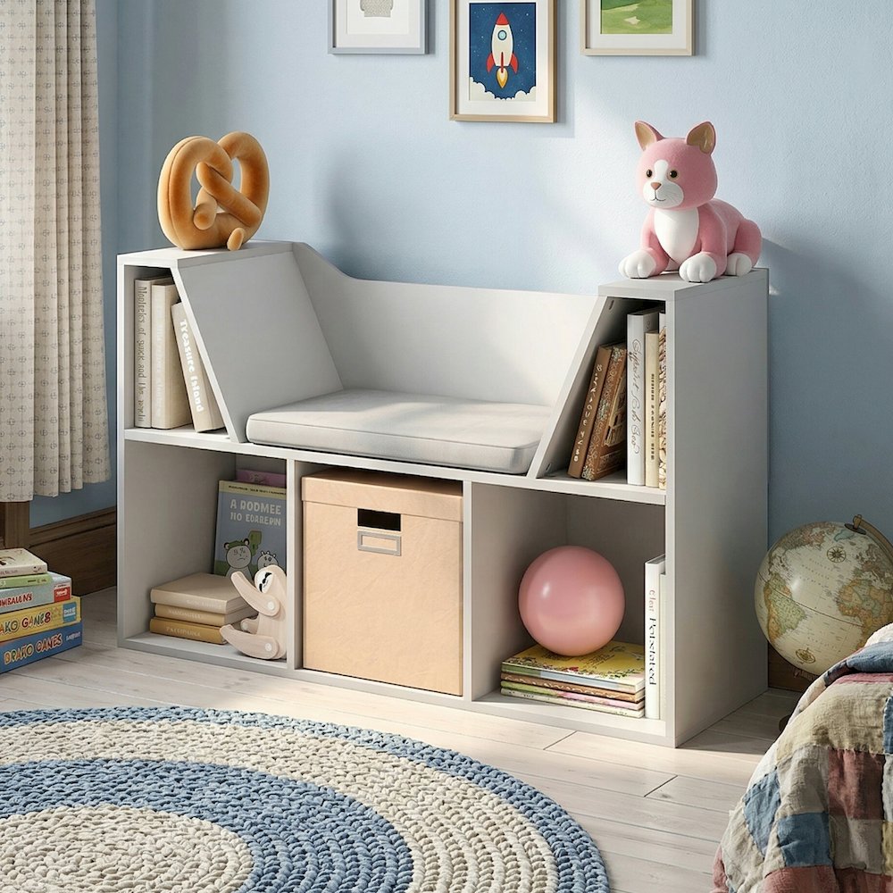 LOVA Kids Book Shelf with Reading Nook, 5-Cube Bookshelf with Seat Cushion. Picture 5