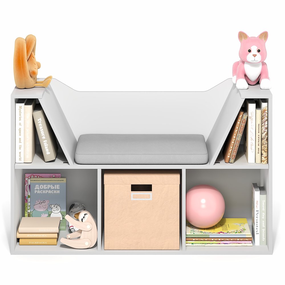 LOVA Kids Book Shelf with Reading Nook, 5-Cube Bookshelf with Seat Cushion. Picture 6
