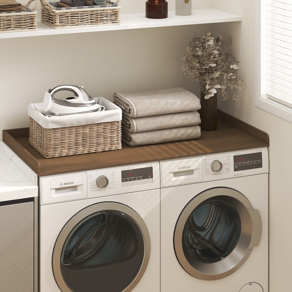 Washer Dryer Countertop, Washer and Dryer Topper, with Edge Rails, Modern Walnut. Picture 2
