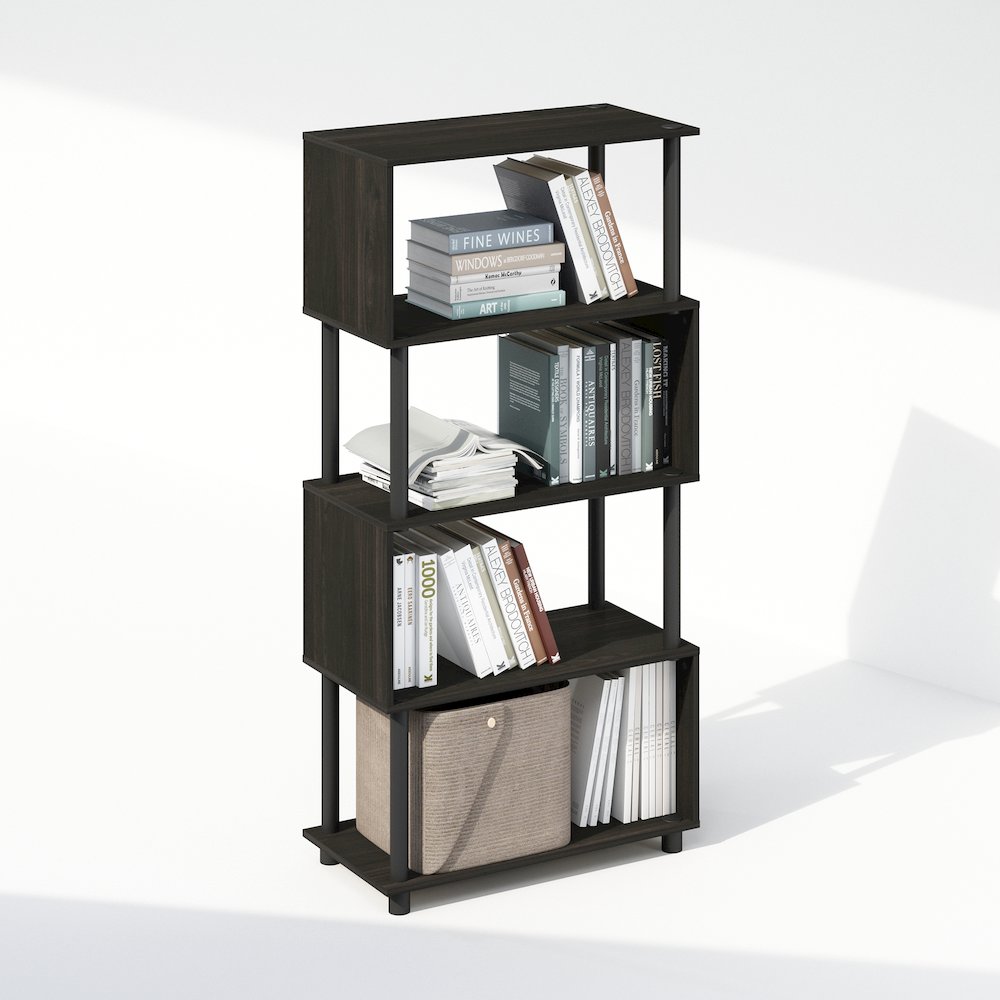 REED Book Shelf, 5-Tier Bookshelf, Bookcase with S-Shaped, Black Espresso. Picture 3