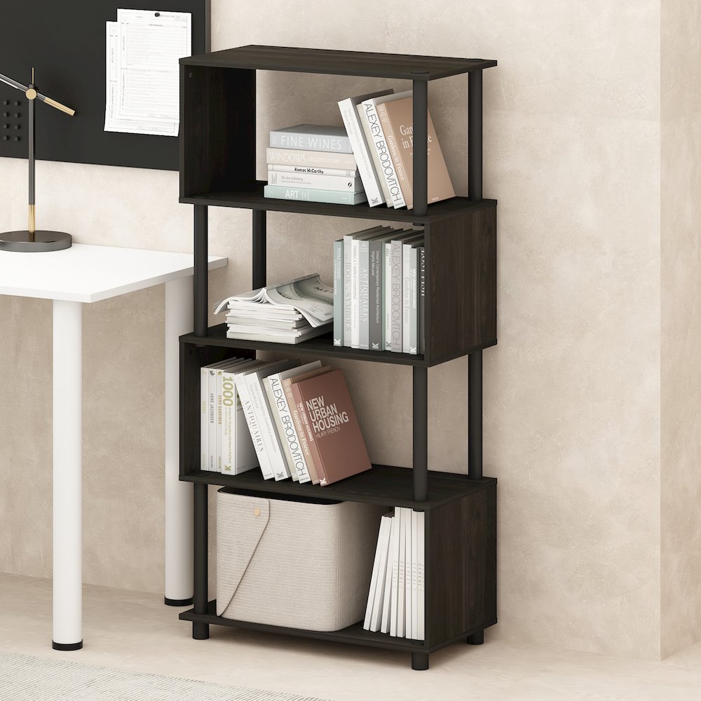 REED Book Shelf, 5-Tier Bookshelf, Bookcase with S-Shaped, Black Espresso. Picture 4