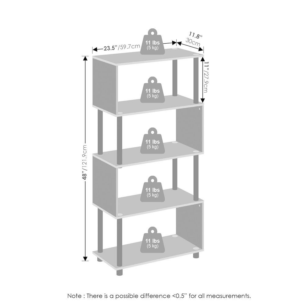REED Book Shelf, 5-Tier Bookshelf, Bookcase with S-Shaped, Black Espresso. Picture 5