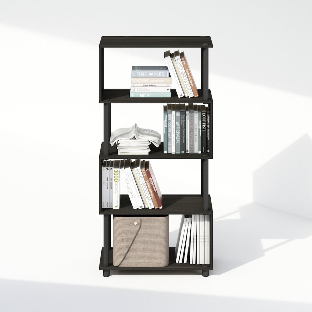 REED Book Shelf, 5-Tier Bookshelf, Bookcase with S-Shaped, Black Espresso. Picture 6