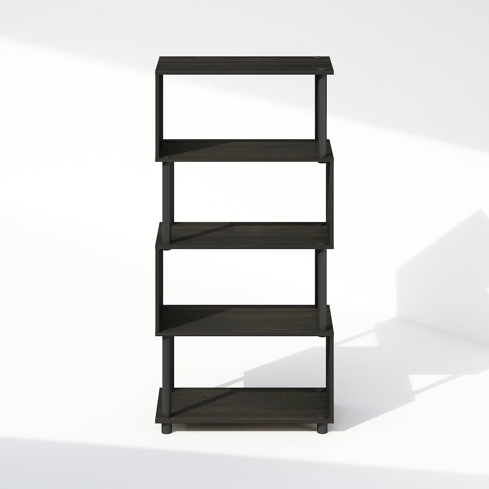 REED Book Shelf, 5-Tier Bookshelf, Bookcase with S-Shaped, Black Espresso. Picture 2