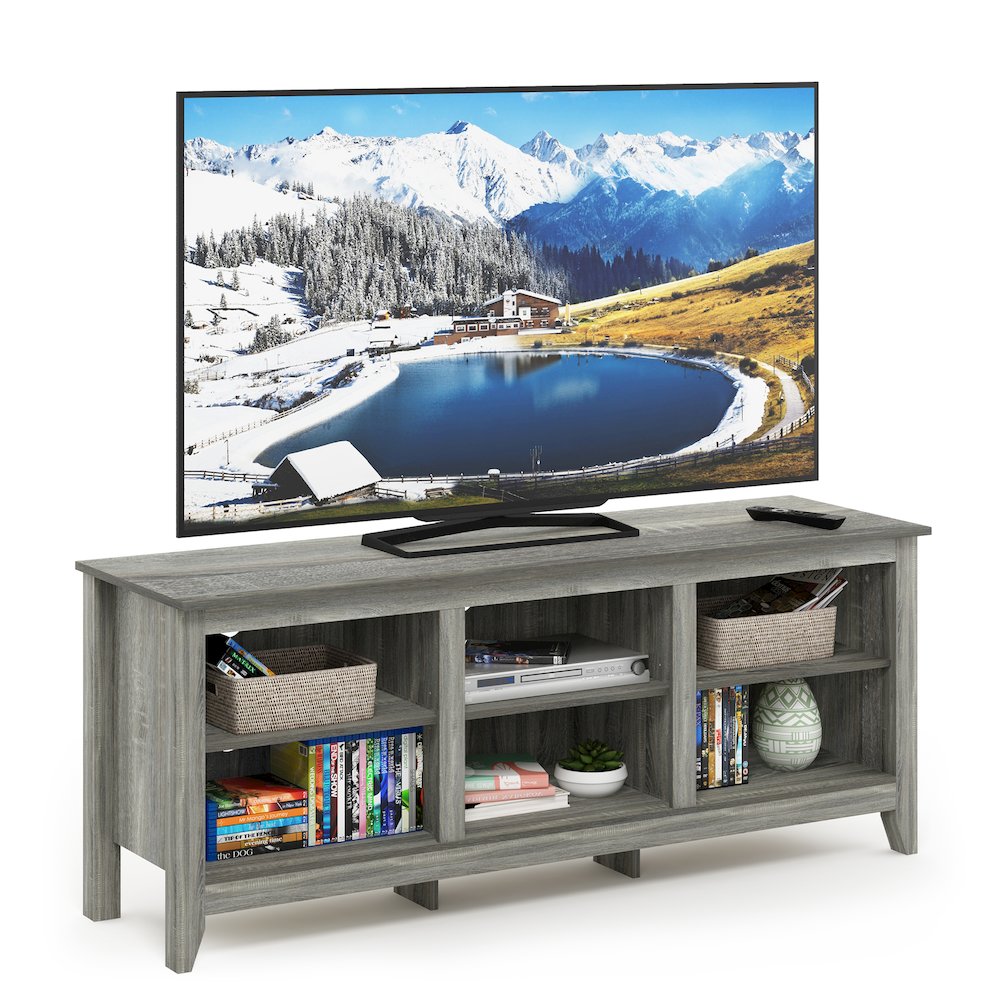 TV Entertainment Center with Shelves, TV Console, for TV up to 60 Inch, Grey Oak. Picture 3
