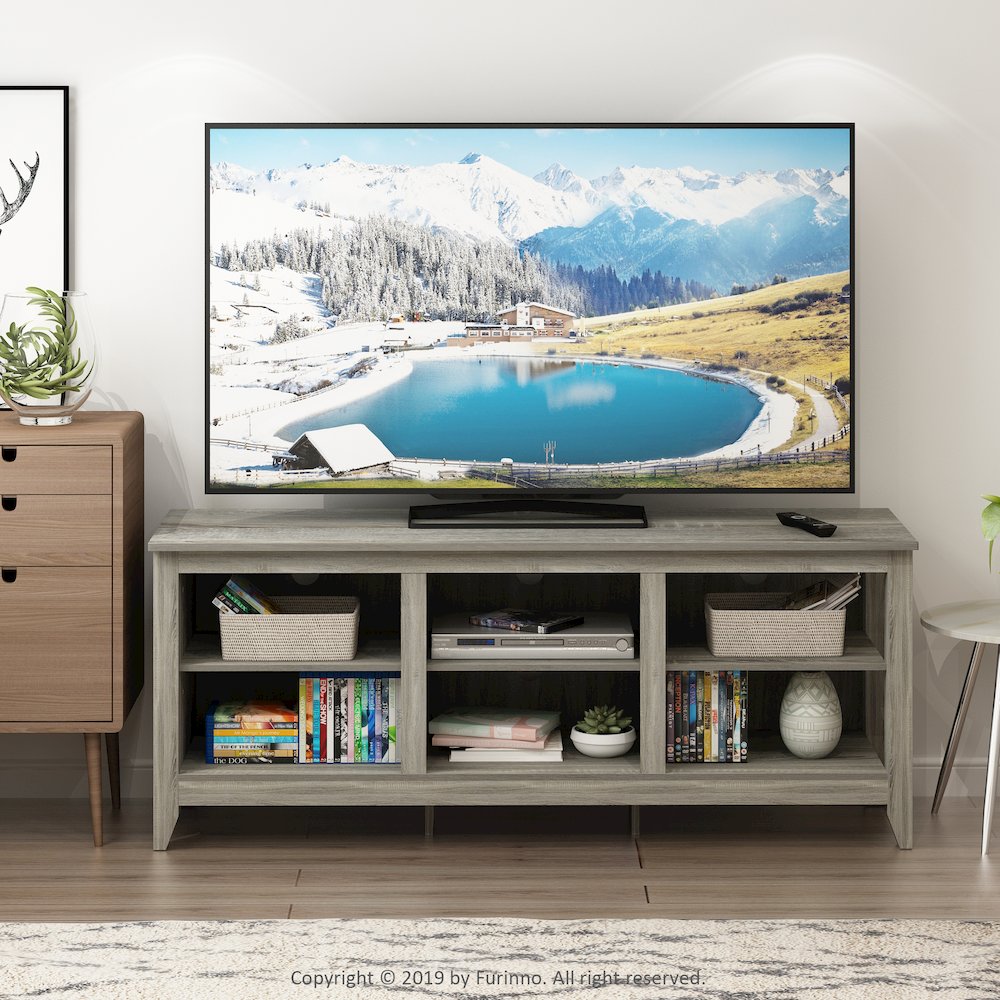 TV Entertainment Center with Shelves, TV Console, for TV up to 60 Inch, Grey Oak. Picture 4