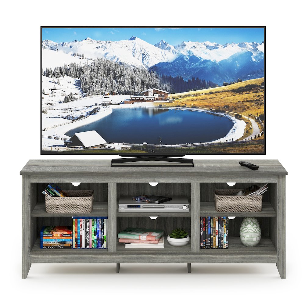 TV Entertainment Center with Shelves, TV Console, for TV up to 60 Inch, Grey Oak. Picture 6