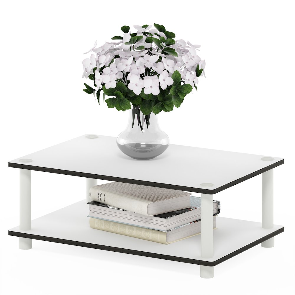 2-Tier Modern Coffee Table with Open Shelf, Plain White. Picture 3