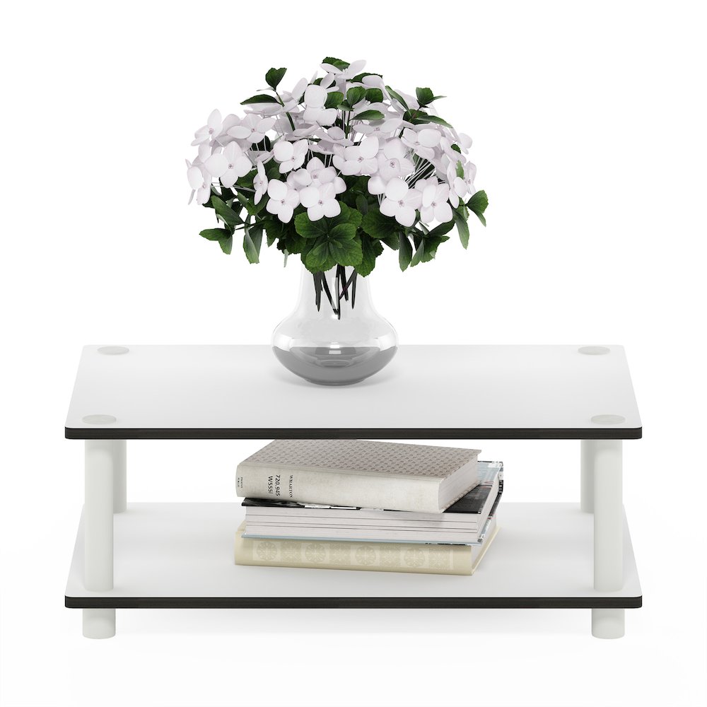 2-Tier Modern Coffee Table with Open Shelf, Plain White. Picture 4