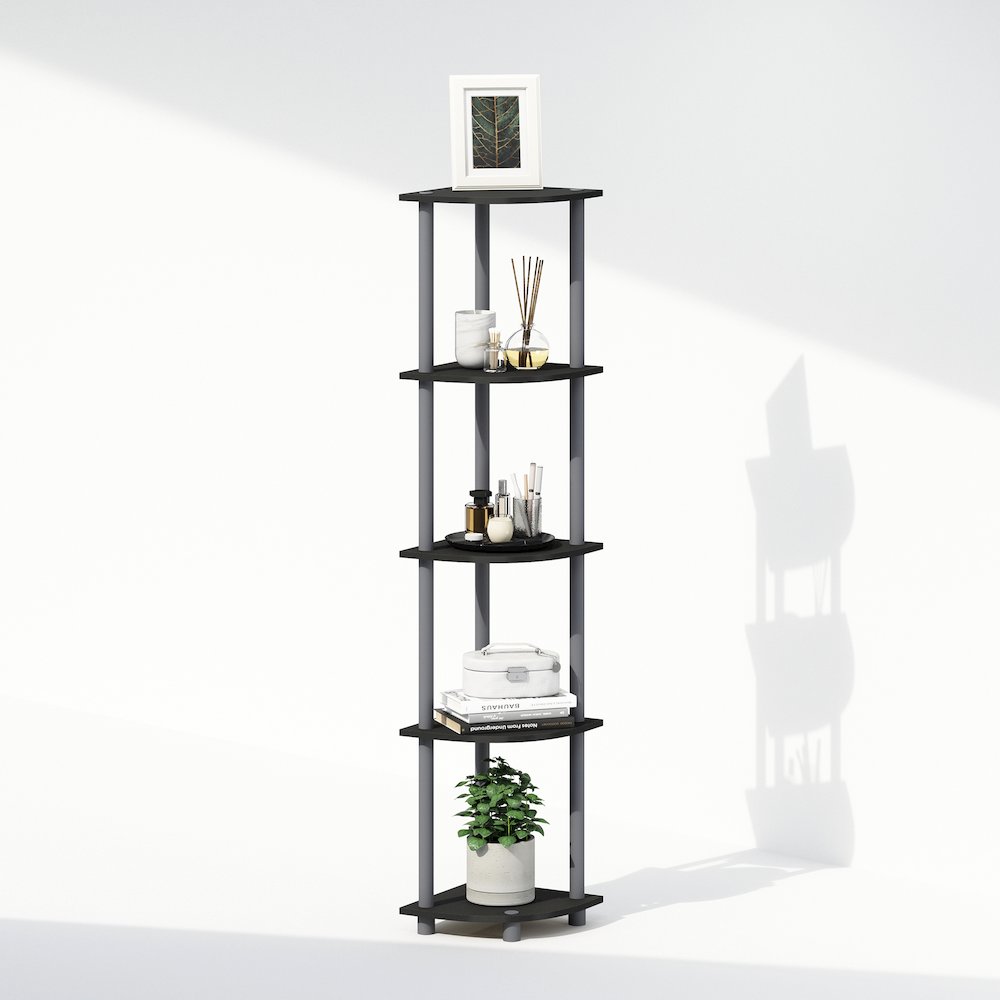 Corner Shelf, 5-Tier Corner Display Rack, Shelving Unit, Plain Black. Picture 3