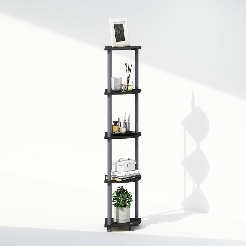 Corner Shelf, 5-Tier Corner Display Rack, Shelving Unit, Plain Black. Picture 6