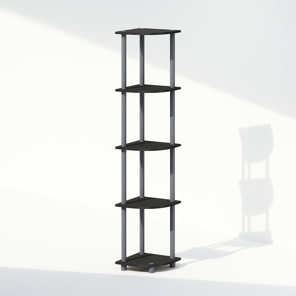 Corner Shelf, 5-Tier Corner Display Rack, Shelving Unit, Plain Black. Picture 1