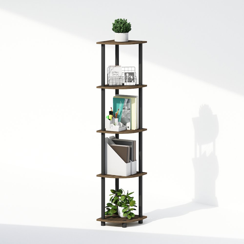Corner Shelf, 5-Tier Corner Display Rack, Shelving Unit, Brown Walnut. Picture 3