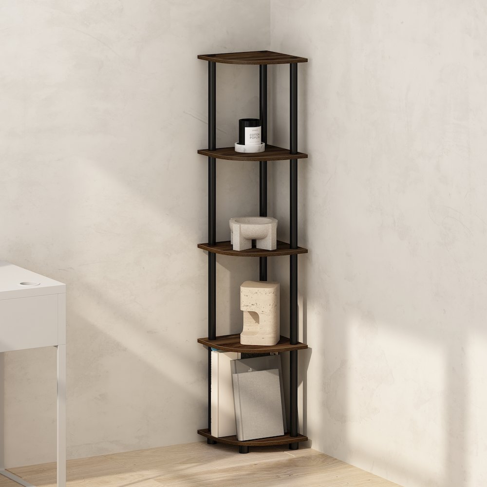 Corner Shelf, 5-Tier Corner Display Rack, Shelving Unit, Brown Walnut. Picture 4