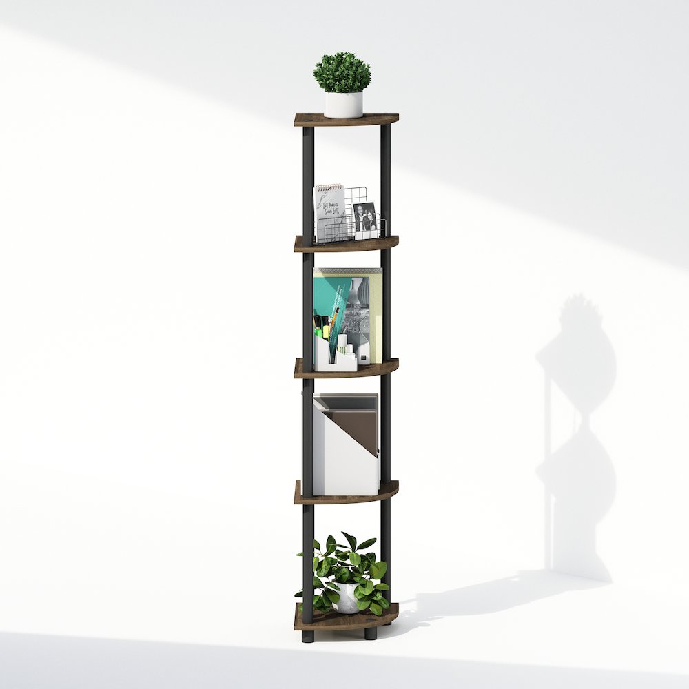 Corner Shelf, 5-Tier Corner Display Rack, Shelving Unit, Brown Walnut. Picture 6