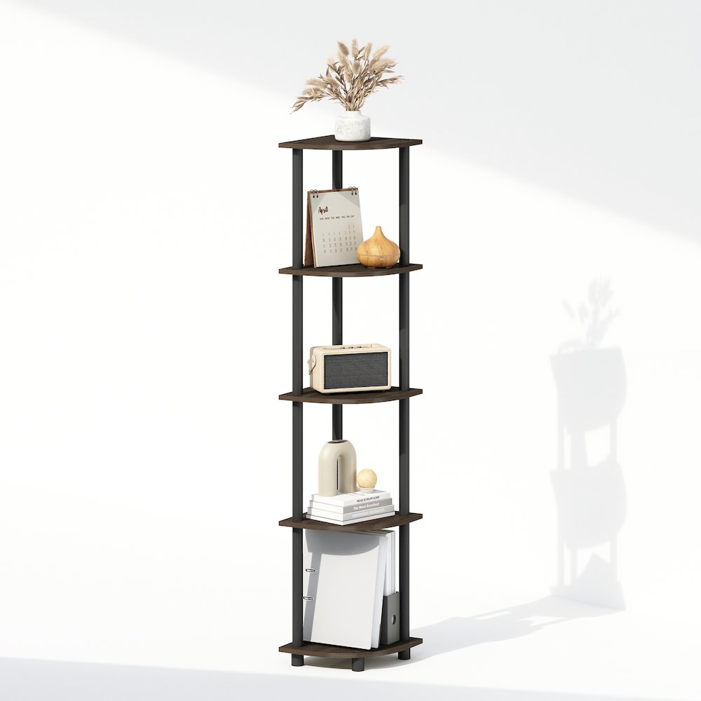 Corner Shelf, 5-Tier Corner Display Rack, Shelving Unit, Brown Grain. Picture 3