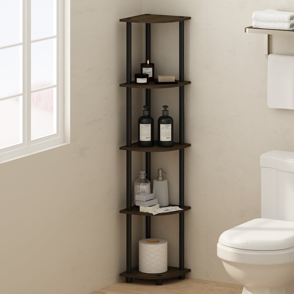 Corner Shelf, 5-Tier Corner Display Rack, Shelving Unit, Brown Grain. Picture 5