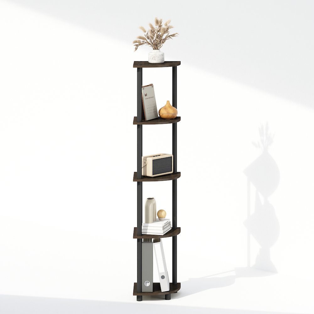 Corner Shelf, 5-Tier Corner Display Rack, Shelving Unit, Brown Grain. Picture 4