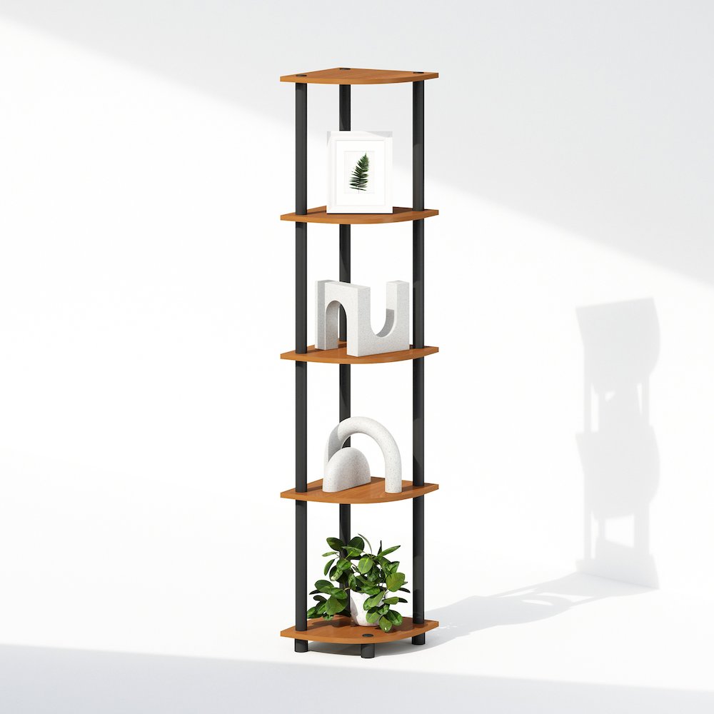 Corner Shelf, 5-Tier Corner Display Rack, Shelving Unit, Light Cherry Oak. Picture 3