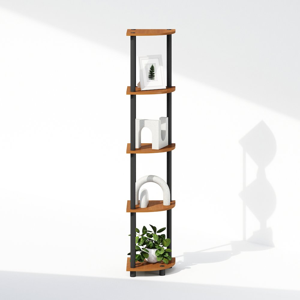 Corner Shelf, 5-Tier Corner Display Rack, Shelving Unit, Light Cherry Oak. Picture 4