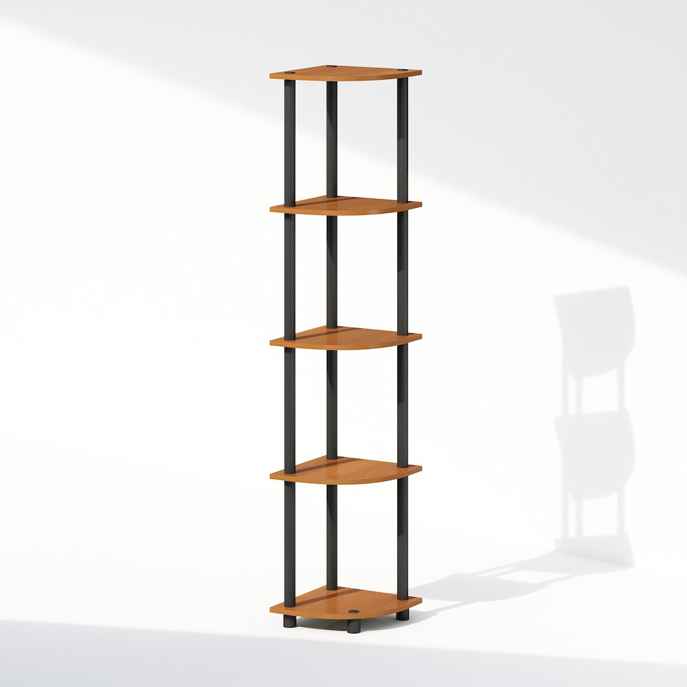 Corner Shelf, 5-Tier Corner Display Rack, Shelving Unit, Light Cherry Oak. Picture 1