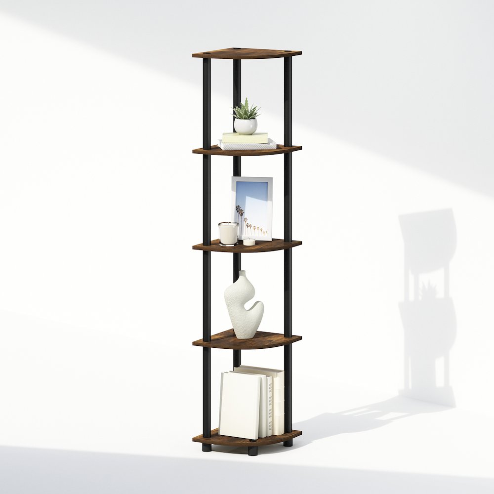 Corner Shelf, 5-Tier Corner Display Rack, Shelving Unit, Amber Oak. Picture 3