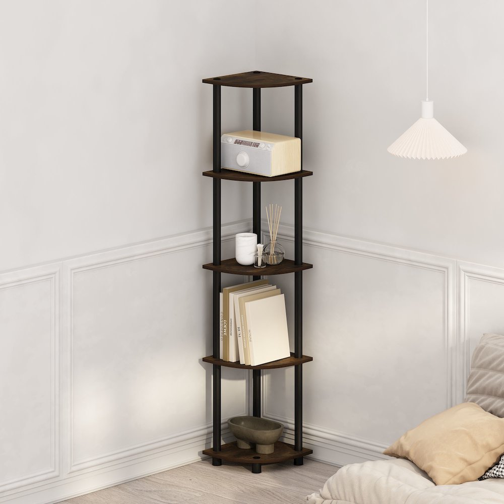 Corner Shelf, 5-Tier Corner Display Rack, Shelving Unit, Amber Oak. Picture 5