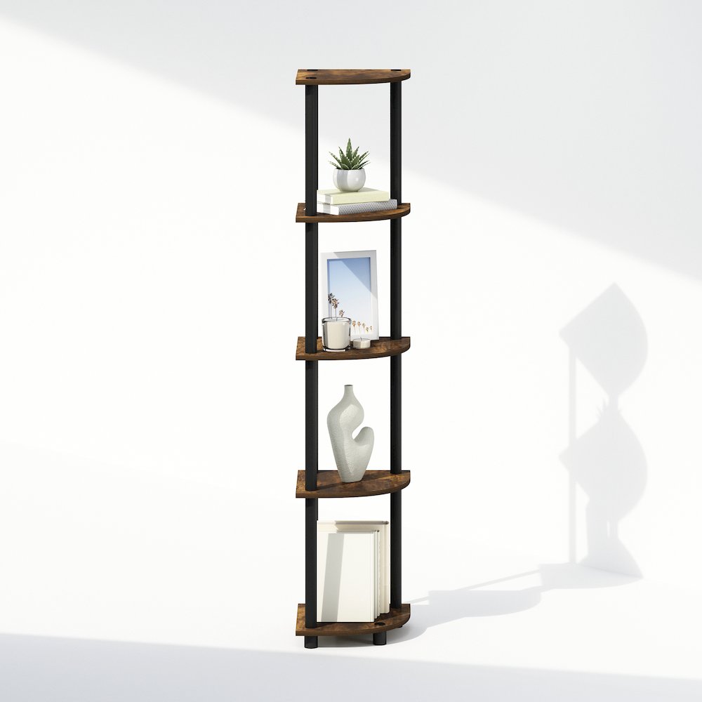 Corner Shelf, 5-Tier Corner Display Rack, Shelving Unit, Amber Oak. Picture 4