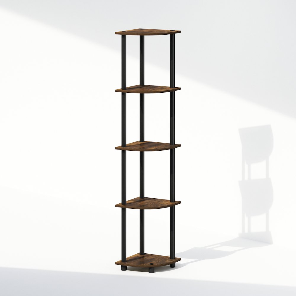 Corner Shelf, 5-Tier Corner Display Rack, Shelving Unit, Amber Oak. Picture 1