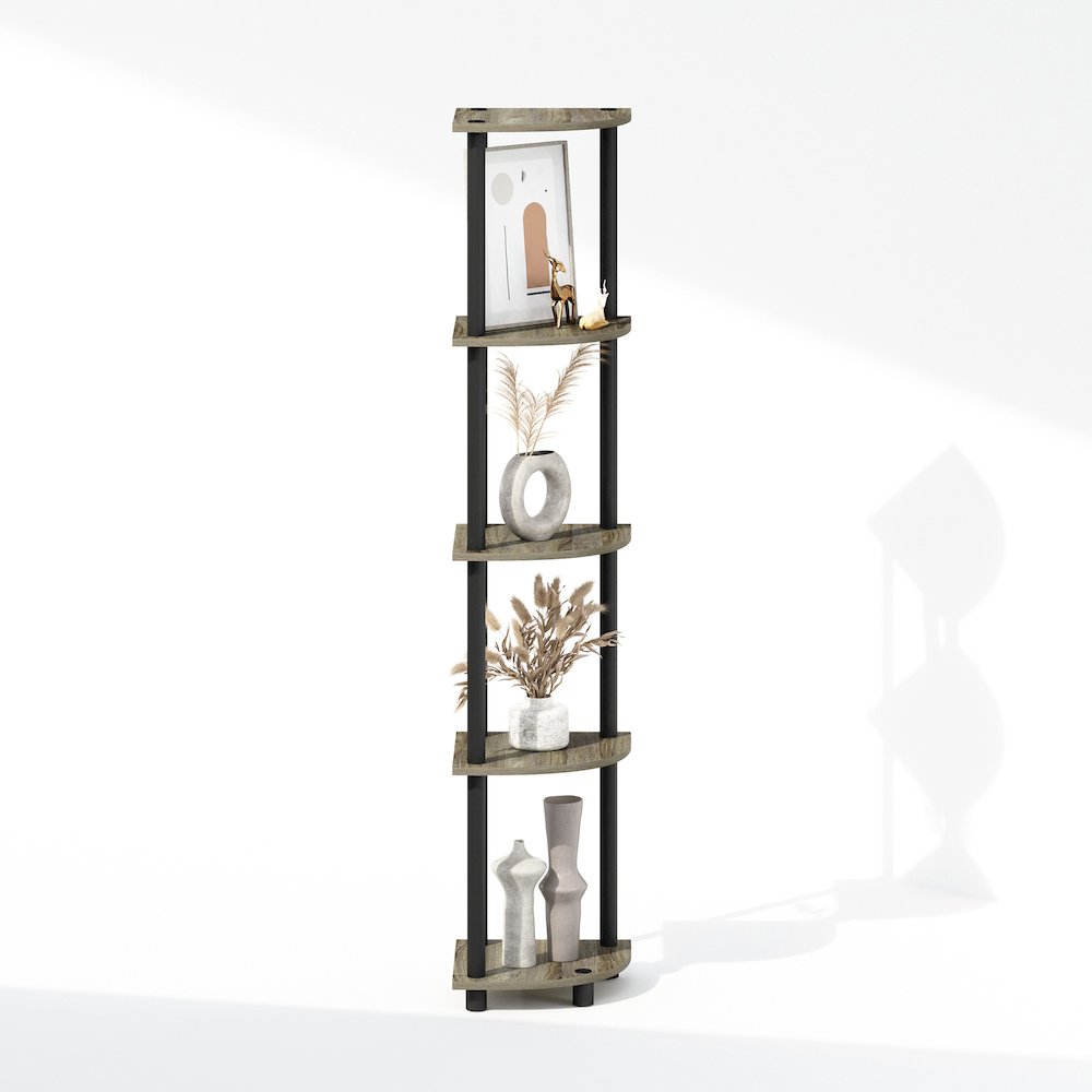 Corner Shelf, 5-Tier Corner Display Rack, Shelving Unit, Grey Oak. Picture 4