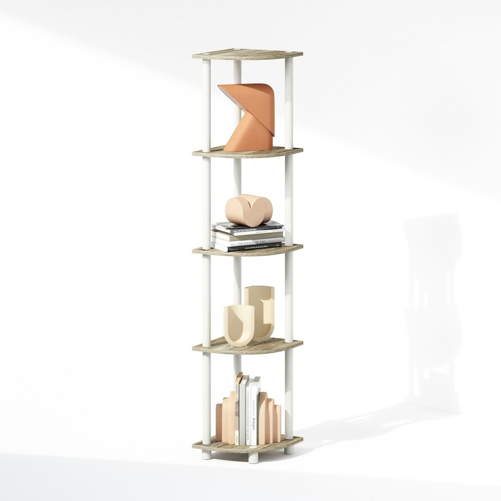 Corner Shelf, 5-Tier Corner Display Rack, Shelving Unit, Light Oak. Picture 3