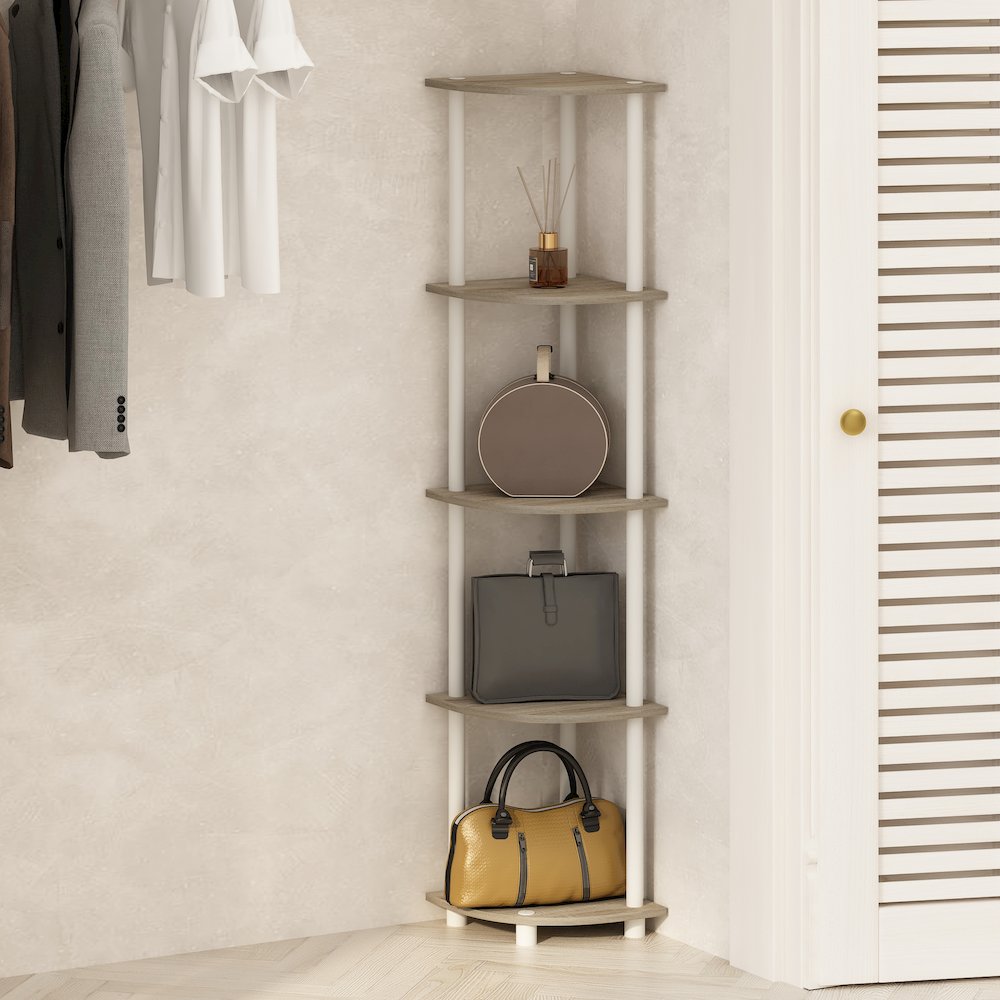 Corner Shelf, 5-Tier Corner Display Rack, Shelving Unit, Light Oak. Picture 5