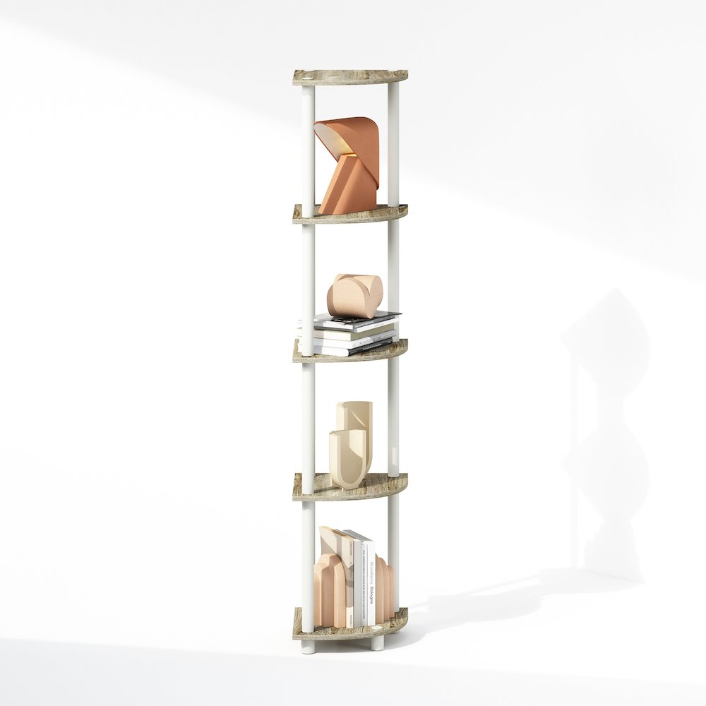 Corner Shelf, 5-Tier Corner Display Rack, Shelving Unit, Light Oak. Picture 4