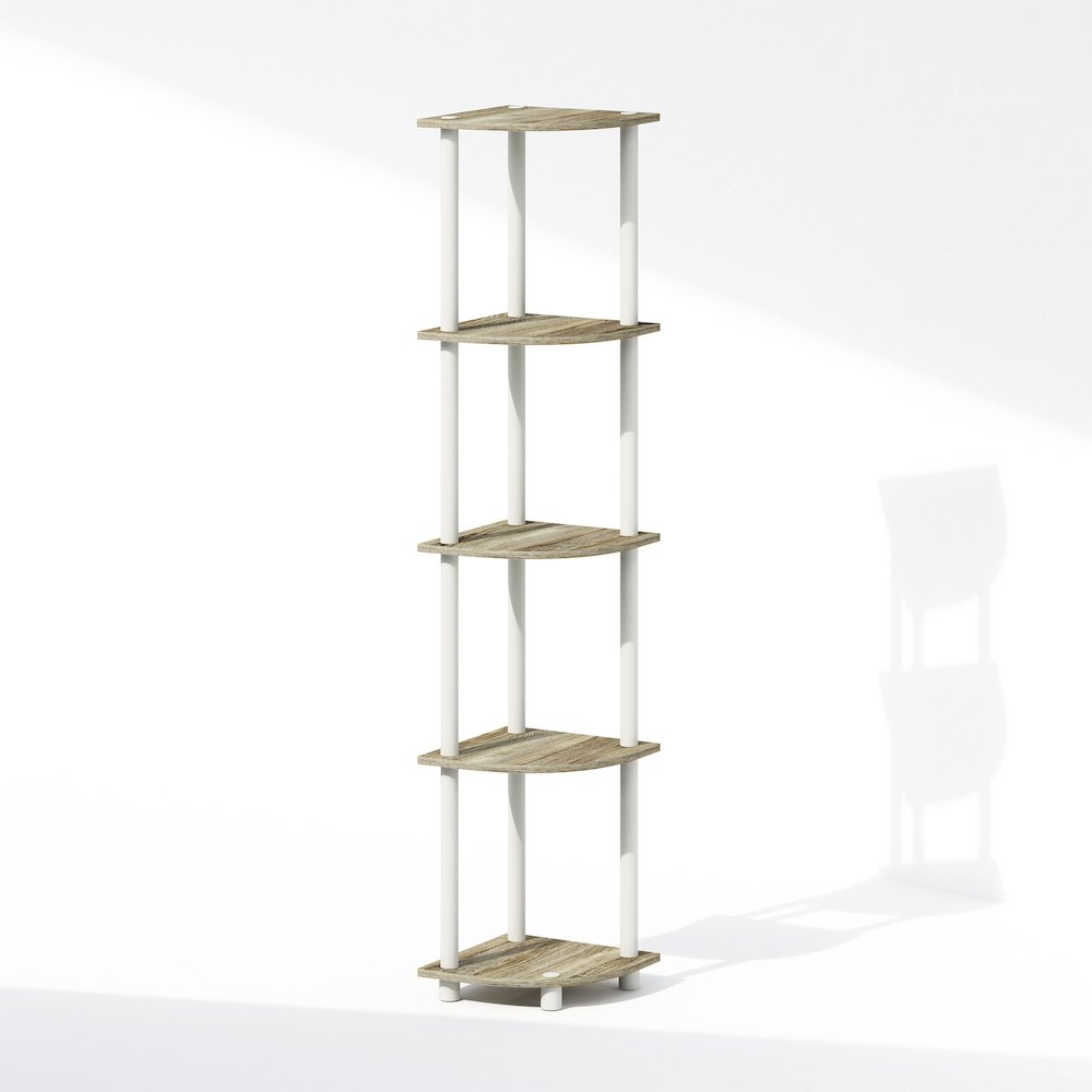 Corner Shelf, 5-Tier Corner Display Rack, Shelving Unit, Light Oak. Picture 1