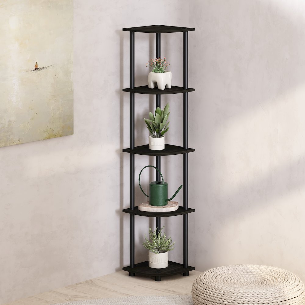 Corner Shelf, 5-Tier Corner Bookshelf, Open Storage Shelves, Black Espresso. Picture 5