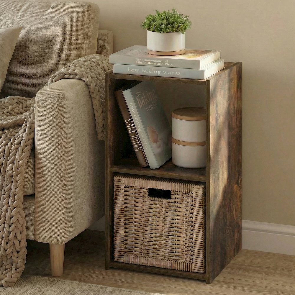 PELLI Book Shelf, 2 Cube Bookshelf with Open Back & Closed Back Cubes. Picture 5