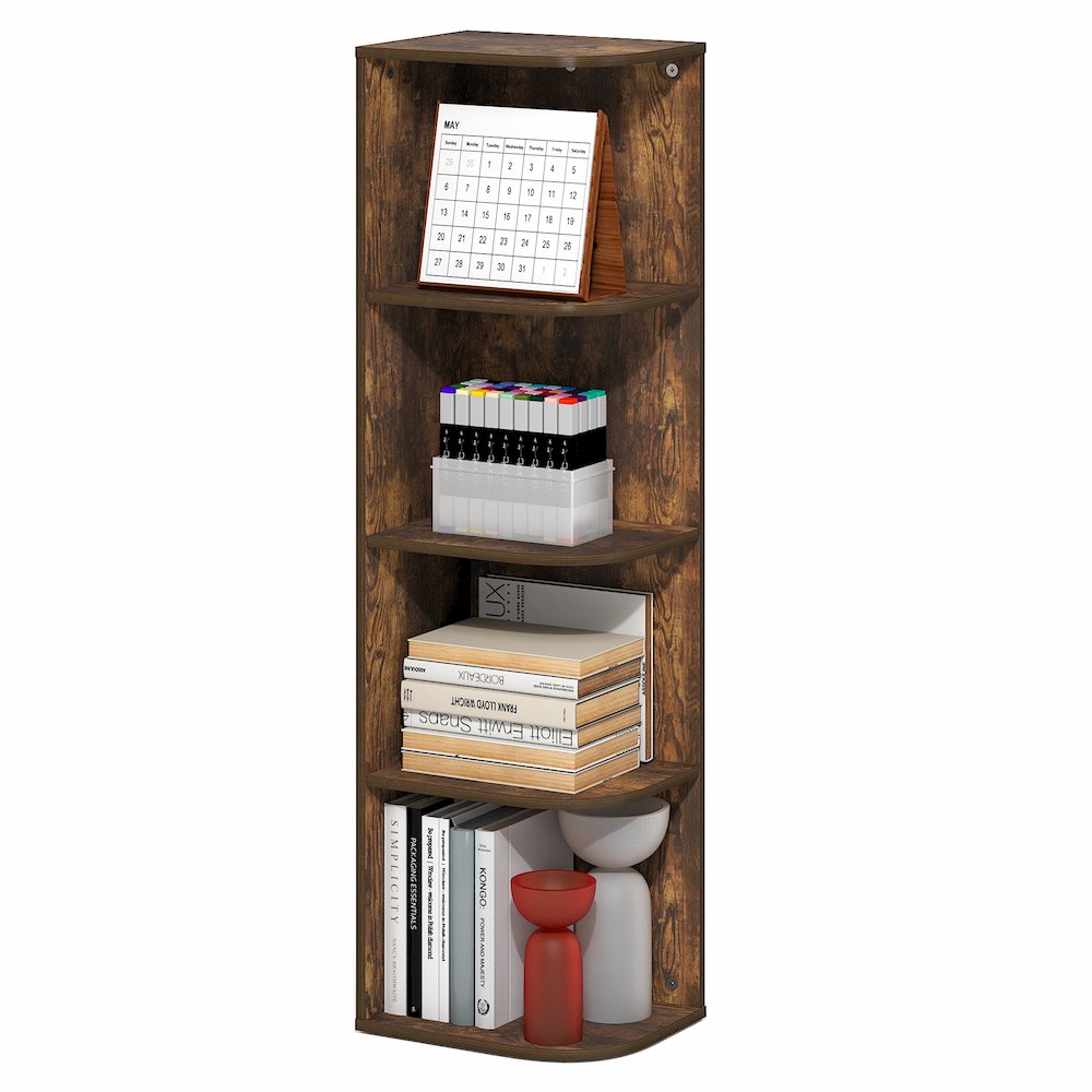 PASIR Book Shelf, 4-Tier Corner Bookshelf with Open Shelf, 9.3 x 12 x 41.4. Picture 4