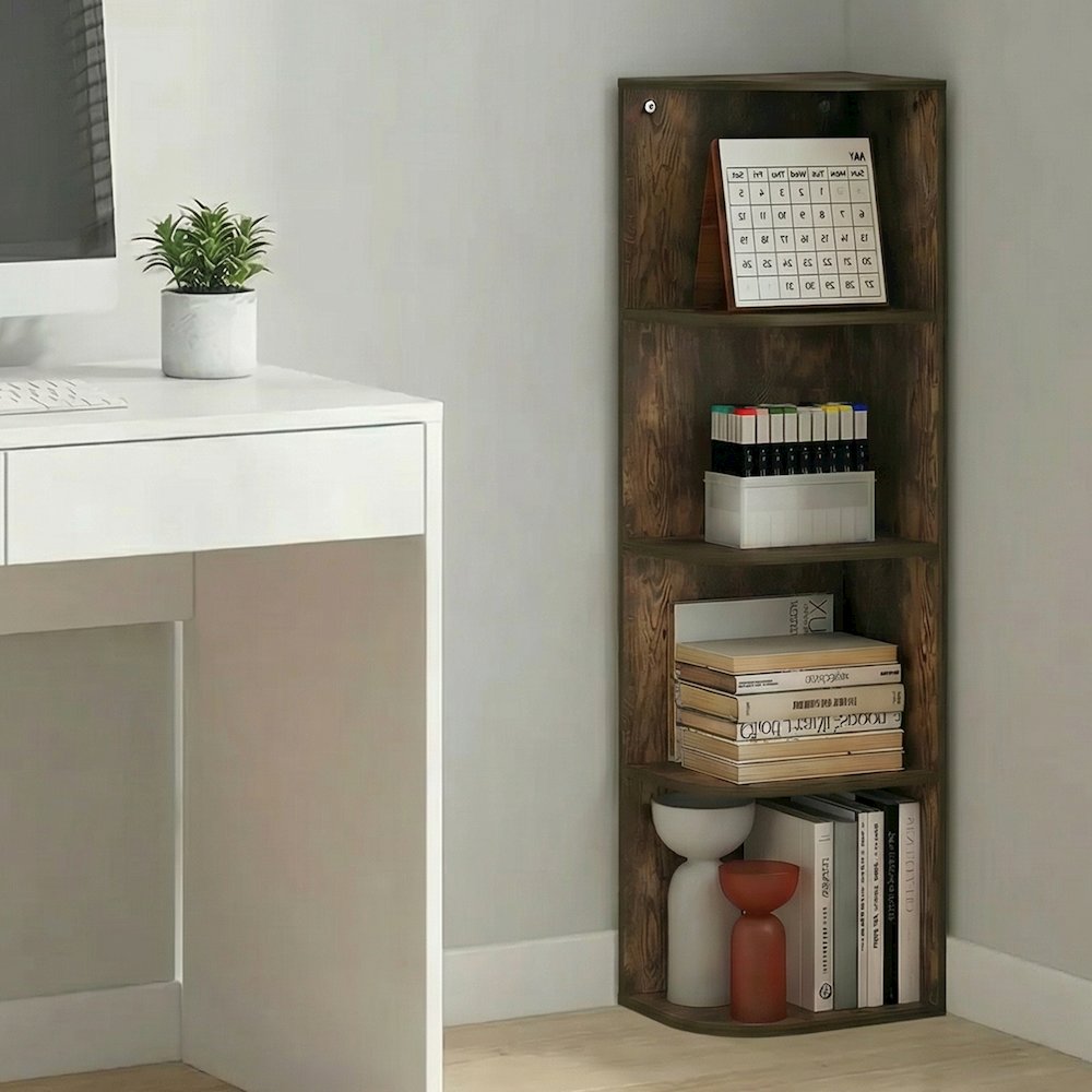 PASIR Book Shelf, 4-Tier Corner Bookshelf with Open Shelf, 9.3 x 12 x 41.4. Picture 2