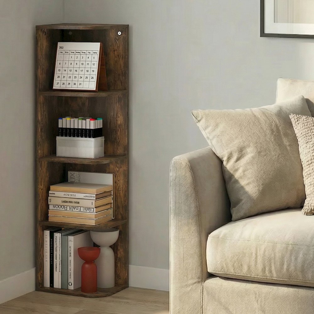 PASIR Book Shelf, 4-Tier Corner Bookshelf with Open Shelf, 9.3 x 12 x 41.4. Picture 5