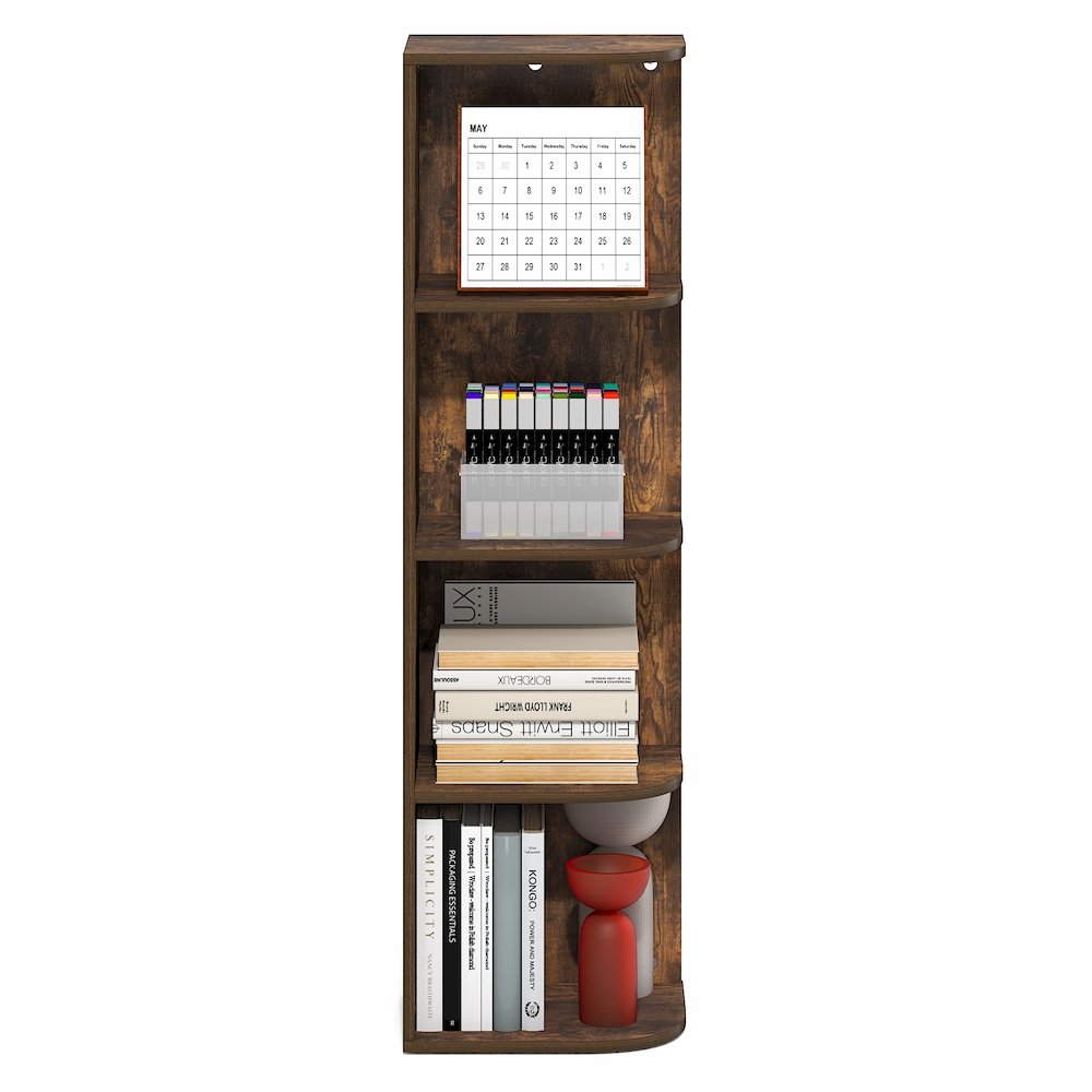 PASIR Book Shelf, 4-Tier Corner Bookshelf with Open Shelf, 9.3 x 12 x 41.4. Picture 6