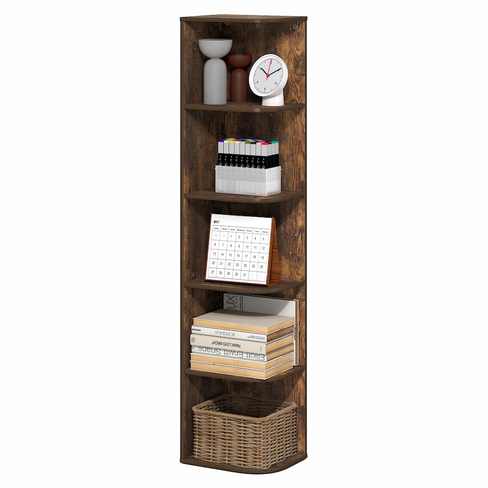 PASIR Book Shelf, 5-Tier Corner Bookshelf with Open Shelf, 9.3 x 12 x 51.7. Picture 4