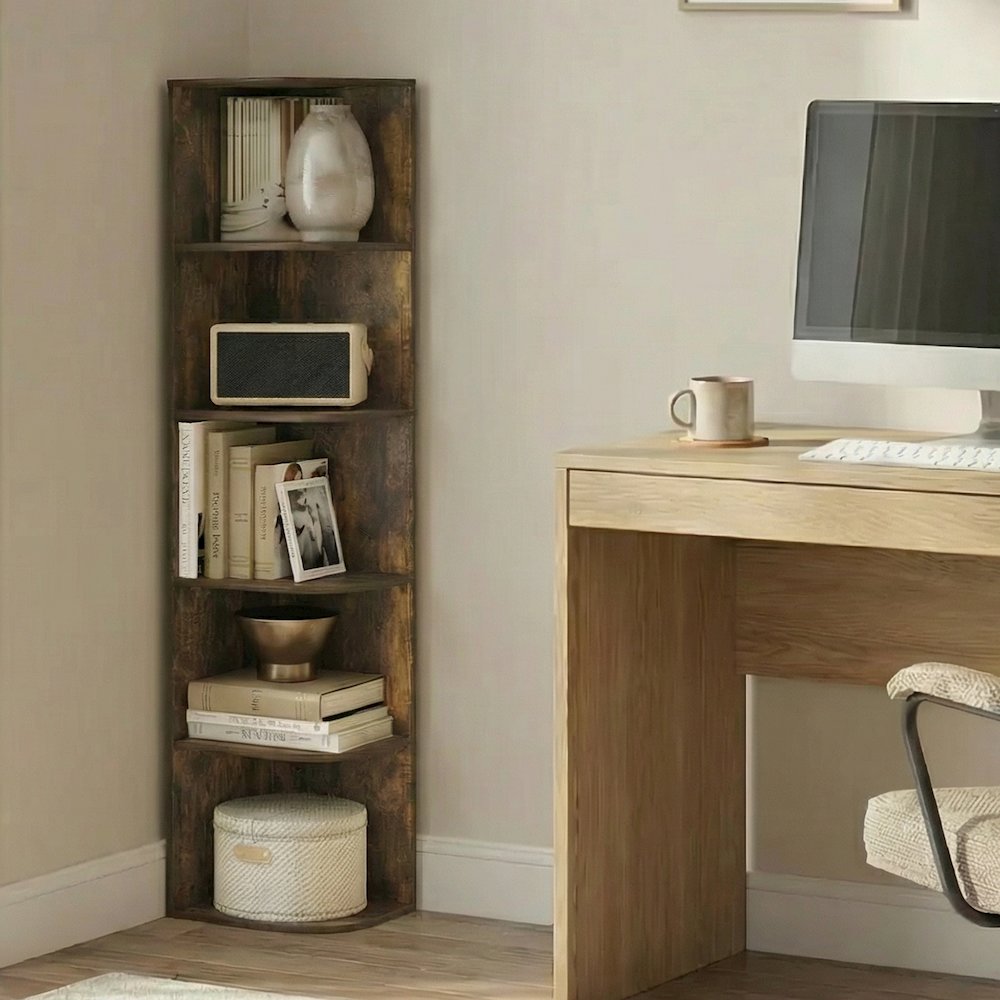 PASIR Book Shelf, 5-Tier Corner Bookshelf with Open Shelf, 9.3 x 12 x 51.7. Picture 2
