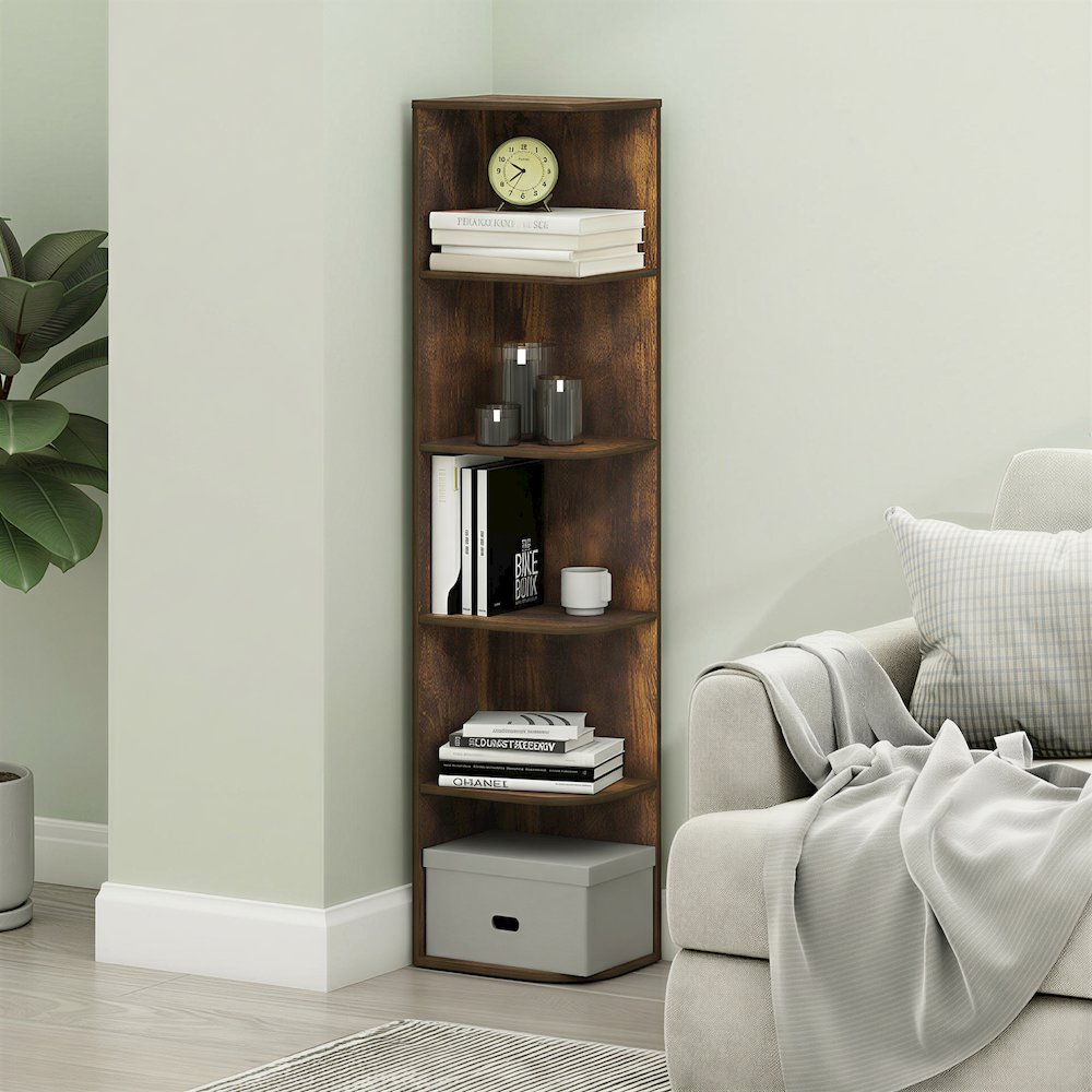 PASIR Book Shelf, 5-Tier Corner Bookshelf with Open Shelf, 9.3 x 12 x 51.7. Picture 5