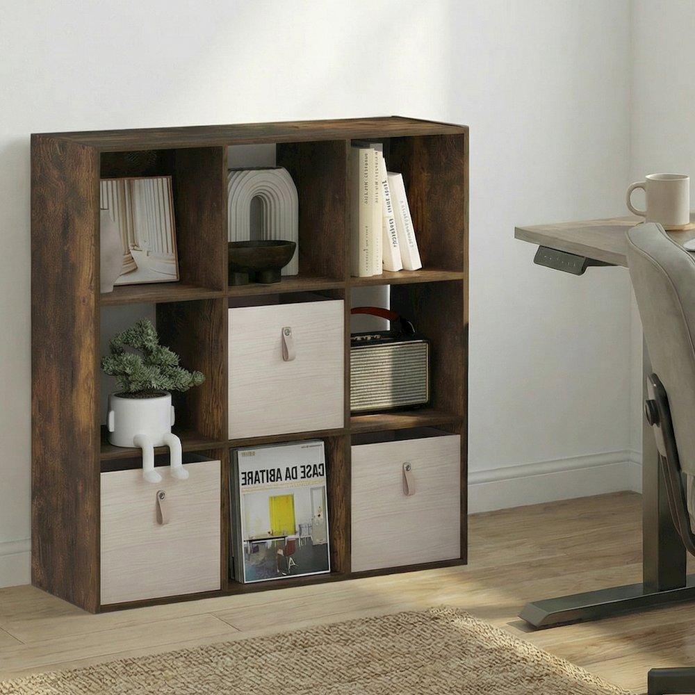 PELLI Book Shelf, 9-Cube Bookshelf, 3x3 Cube Storage Organizer Bookcase. Picture 2
