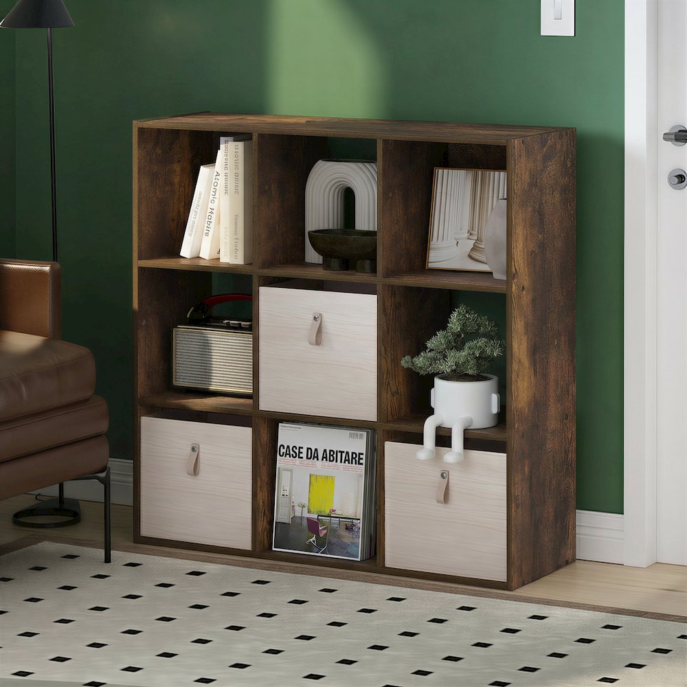 PELLI Book Shelf, 9-Cube Bookshelf, 3x3 Cube Storage Organizer Bookcase. Picture 5