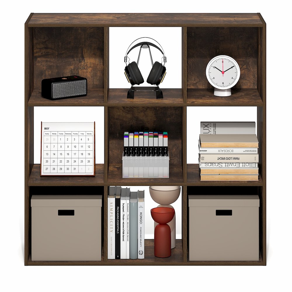 PELLI Book Shelf, 9-Cube Bookshelf, 3x3 Cube Storage Organizer Bookcase. Picture 6